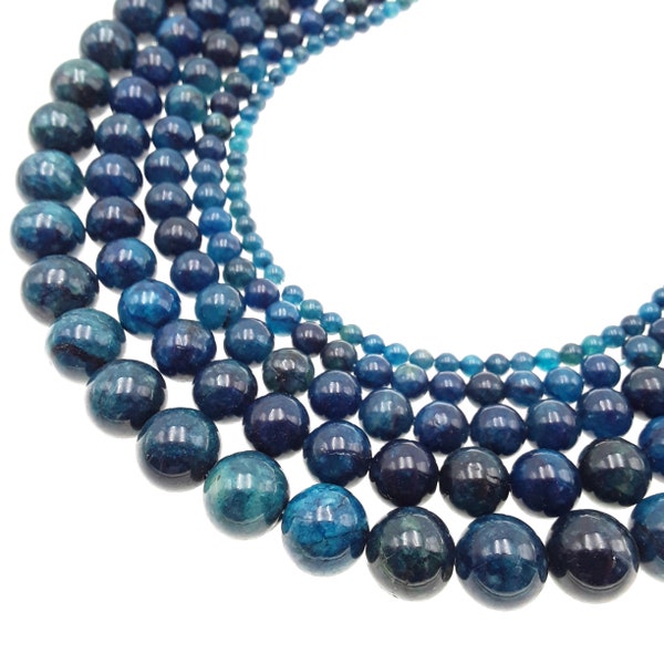 Dark Blue Apatite Smooth Round Beads 4mm 6mm 8mm 10mm 12mm 15.5"Strand