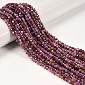 Natural Ruby Faceted Round Beads Size 3.5-4mm 15.5'' Strand