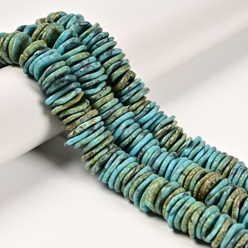 Blue Magnesite Turquoise Graduated Slice Discs Beads Size 1017mm 15.5