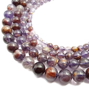 Natural Super Seven Smooth Round Beads 6mm 8mm 10mm 12mm 15.5&quot; Strand