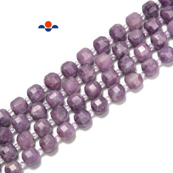 Natural Lepidolite Faceted Cube Beads Size 8-9mm 15.5'' Strand