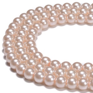 Peach Pink Glass Pearl Beads – Smooth Round – 3mm 4mm 6mm 8mm 10mm 12mm – 15.5 Strand