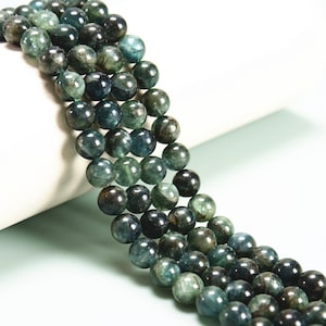 Natural Dark Green Kyanite Smooth Round Beads Size 6mm 8mm 10mm 15.5&#39;&#39; Strand