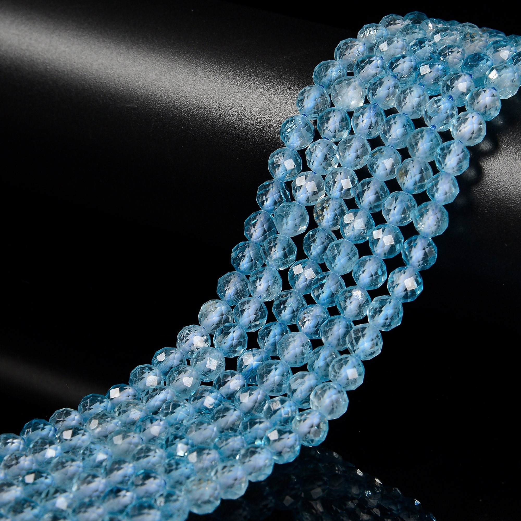 Blue Topaz Round Shape 3-4mm Beads 13 Full Strand Beads – GemMartUSA