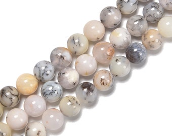 Dendritic White Opal Smooth Round Beads 6mm 8mm 10mm 15.5" Strand
