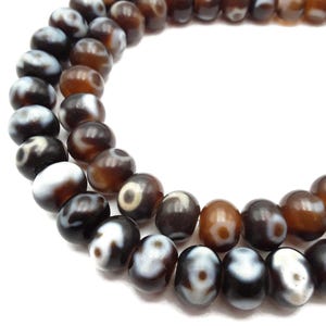 Dark & Light Brown Antique Tibetan Dzi Agate Rondelle Beads 12x15mm 15.5&quot; Strand
