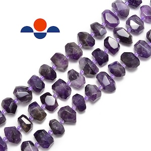 Natural Amethyst Faceted Nugget Chunk Beads Size 13x20mm 15.5&quot; Strand