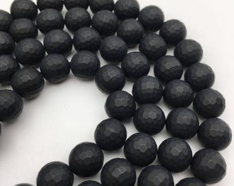 Black Onyx Faceted Matte Round Beads 4mm 6mm 8mm 10mm 12mm Approx 15.5" Strand