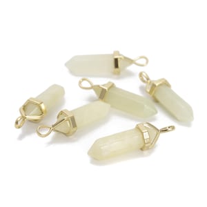 Natural Green Jade Pendulum Healing Point Gold Plated Bail Pendant 8x40mm 6 PCS