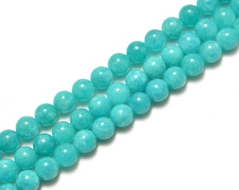 Teal Blue Dyed Jade Smooth Round Beads 6mm 8mm 10mm 15.5" Strand