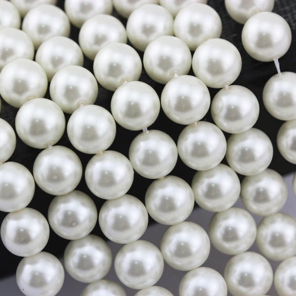 White Shell Pearl Smooth Round Beads 3mm 4mm 6mm 8mm 10mm 12mm 15.5" Strand