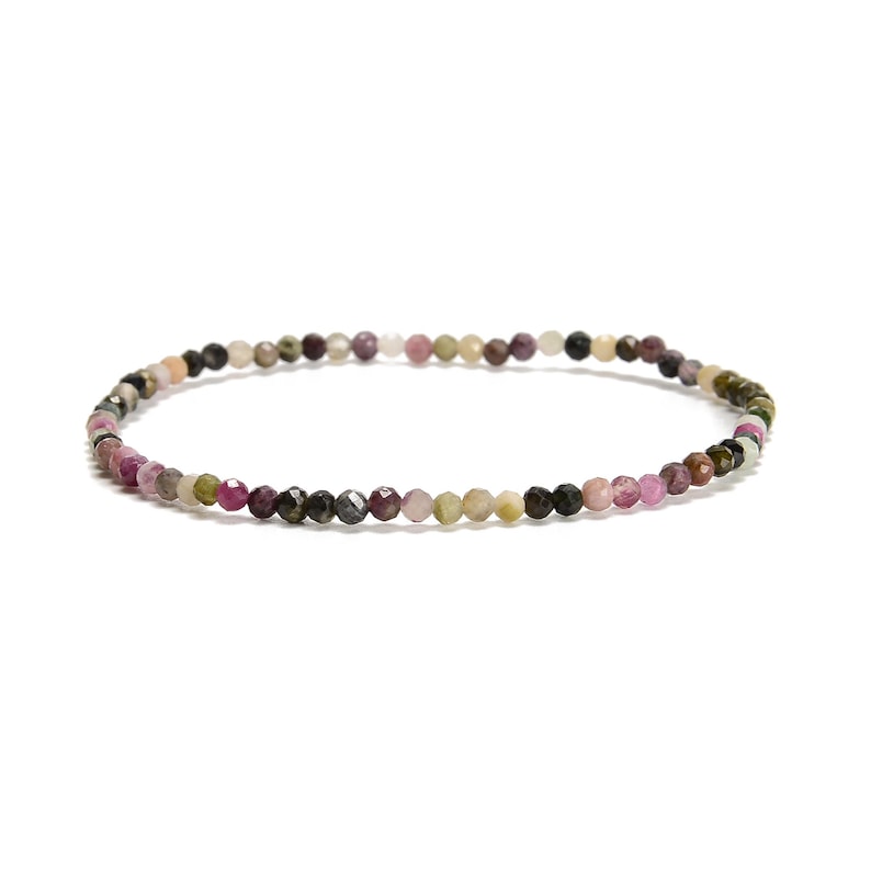 Natural Gemstone Faceted Round Beaded Elastic Bracelet 2mm 3mm 4mm 7.5'' Length image 8