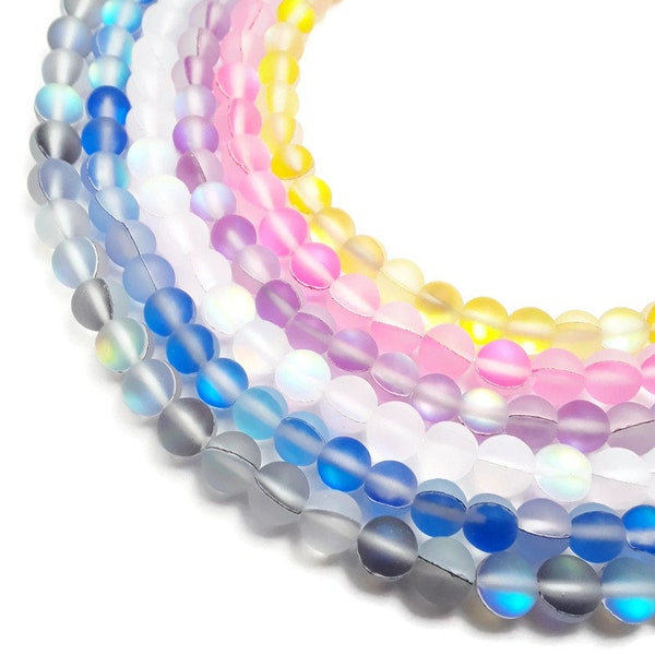 Frosted Mystic Aura Gray/White/Blue/Yellow/Pink/Purple Beads 7mm 8mm 13" Strand