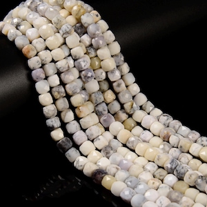 Natural Dendritic White Opal Faceted Cube Beads Size 6-7mm 15.5'' Strand