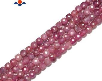 Natural Pink Tourmaline Faceted Square Cube Dice Beads Size 4-5mm 15.5" Strand