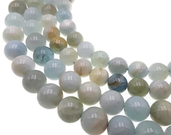 Multi Blue Aquamarine Smooth Round Beads 6mm 8mm 9mm 10mm 11mm 15.5" Strand
