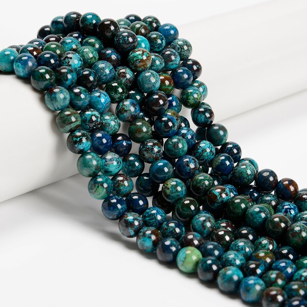 Rare AA Azurite Chrysocolla Malachite Smooth Round Beads 6mm 8mm 10mm 15.5'' Str