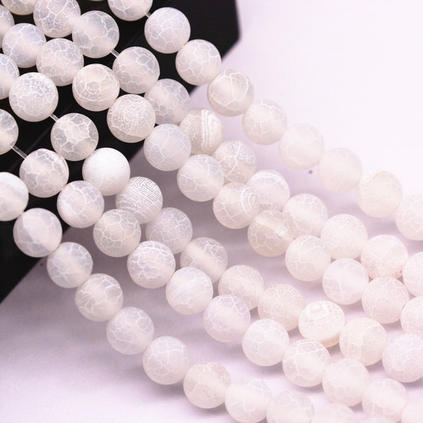 White Fire Agate Cracked Matte Round Beads 4mm 6mm 8mm 10mm 12mm 15.5" Strand