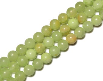 2.0mm Hole Green Flower Jade Smooth Round Beads Size 8mm 10mm 15.5'' Strand