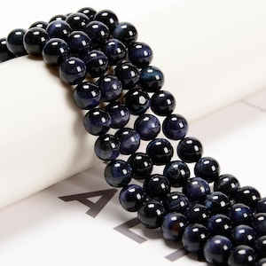 Natural Blue Tiger Eye Smooth Round Beads Size 6mm 8mm 10mm 15.5&#39;&#39; Strand