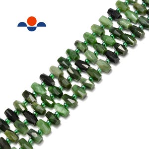 Nephrite Jade Faceted Barrel Drum Cylinder Center Drill Beads 9x14mm 15.5" Strd