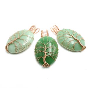 Green Aventurine Tree Pendant Copper Wire Wrap Oval Size 30x40mm Sold per Piece