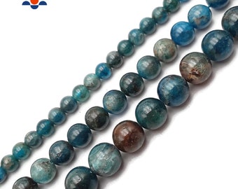 Natural Blue Apatite Smooth Round Beads 6mm 8mm 10mm 12mm 15.5" Strand