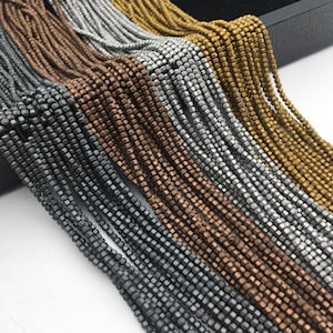 Gray/Gold/Silver/Copper Hematite Matte Hexagonal Cube Beads 1.8x2mm 15.5&quot; Strand