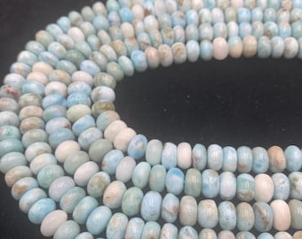 Natural Blue Larimar Smooth Rondelle Beads Size 4x6mm 5x8mm 15.5" Strand