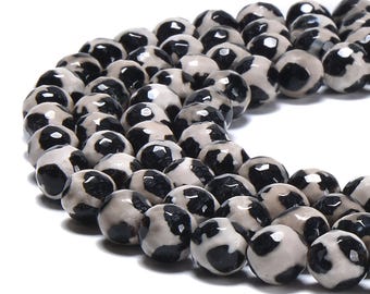 Black & White Tibetan Agate Faceted Round Beads 6mm 8mm 10mm 12mm 14mm 15.5"Strd