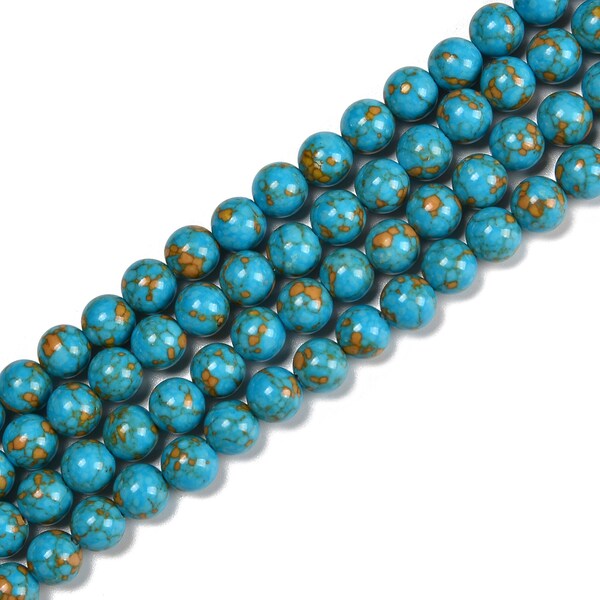 Blue Magnesite Turquoise Yellow Matrix Smooth Round Beads 6mm 8mm 10mm 15.5"Strd