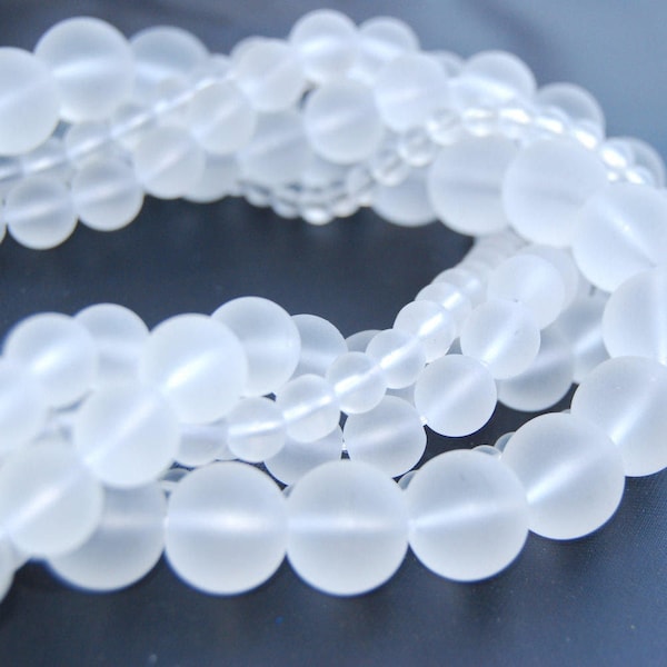 Clear Quartz Matte Round Beads 4mm 6mm 8mm 10mm 12mm 15.5" Strand