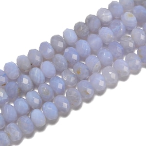 Natural Blue Lace Agate Faceted Rondelle Beads Size 4x6mm 5x7mm 15.5&#39;&#39; Strand