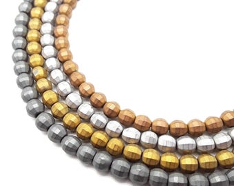 Gray/Gold/Silver/Copper Hematite Matte Faceted Round Beads 6mm 15.5" Strand