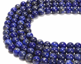 Natural Lapis Lazuli Smooth Round Beads 3.5 - 4mm 6mm 8mm 10mm 15.5'' Strand