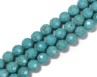 Blue Howlite Turquoise Faceted Round Beads Size 6mm 8mm 12mm 14mm 15.5'' Strand