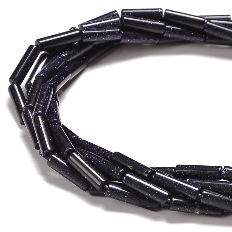 Cuentas cilíndricas de arenisca azul, tamaño 4 x 13 mm, tira de 15,5 pulgadas imagen 2