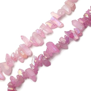 Electroplated Pink Quartz Rough Crystal Chunk Points Beads 15-20mm 15.5&quot; Strand
