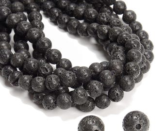 2.0mm Hole Black Lava Rock Stone Round Beads 6mm 8mm 10mm 12mm 15.5" Strand