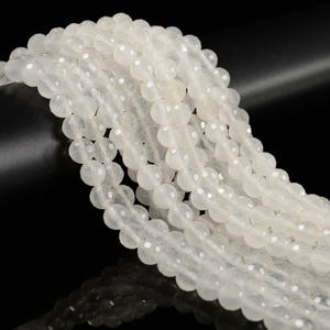 Natural White Afghanistan Jade Faceted Round Beads Size 6mm 8mm 10mm 15.5&#39;&#39; Strd