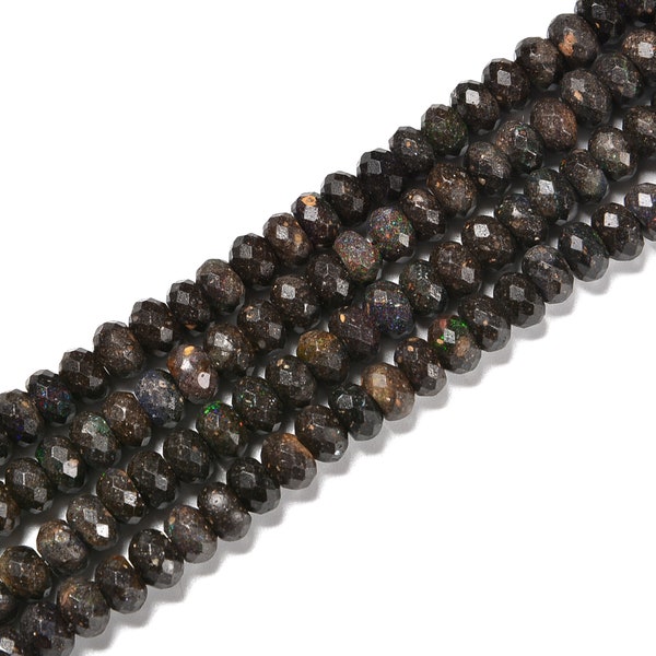 Genuine Black Opal Faceted Rondelle Beads Size 4x6mm - 5x8mm 15.5'' Strand