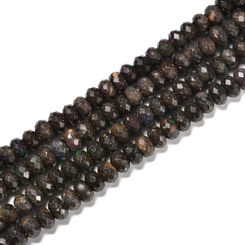 Genuine Black Opal Faceted Rondelle Beads Size 4x6mm 5x8mm 15.5'' Strand image 1