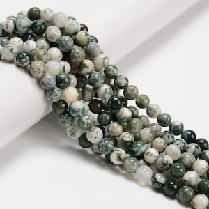 Natural Green Tree Agate Smooth Round Beads Size 6mm 8mm 10mm 12mm 15.5&quot; Strand