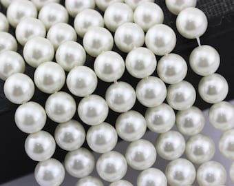 White Shell Pearl Smooth Round Beads 3mm 4mm 6mm 8mm 10mm 12mm 15.5" Strand