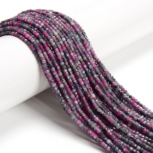 Natural Ruby & Sapphire Faceted Cube Beads Size 2mm 15.5'' Strand