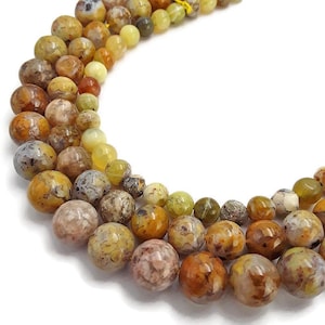 Natural Yellow Opal Smooth Round Beads 8mm 10mm 12mm 15.5&quot; Strand