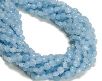 Aquamarine Color Dye Jade Faceted Coin Beads Size 6mm 15.5'' Strand