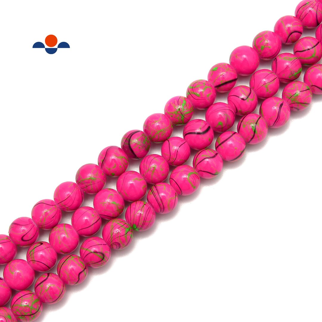 Hot Pink Glass Green Splash Painted Smooth Round Beads 6mm 8mm 10mm 15. ...