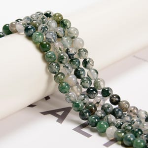 Green Moss Agate Smooth Round Beads 4mm 6mm 8mm 10mm Approx 15.5&quot; Strand