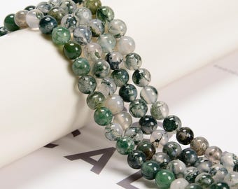 Green Moss Agate Smooth Round Beads 4mm 6mm 8mm 10mm Approx 15.5&quot; Strand